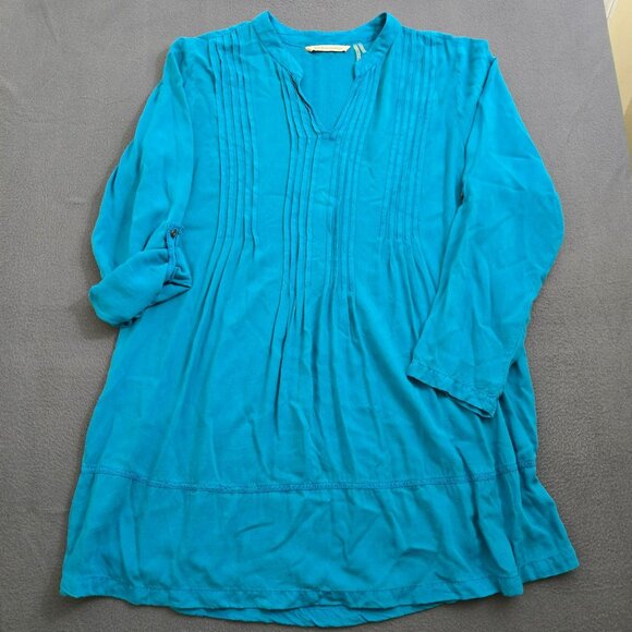 Soft Surroundings Women L Pintuck Tunic Roll Tab Sleeve Blouse - Picture 1 of 11